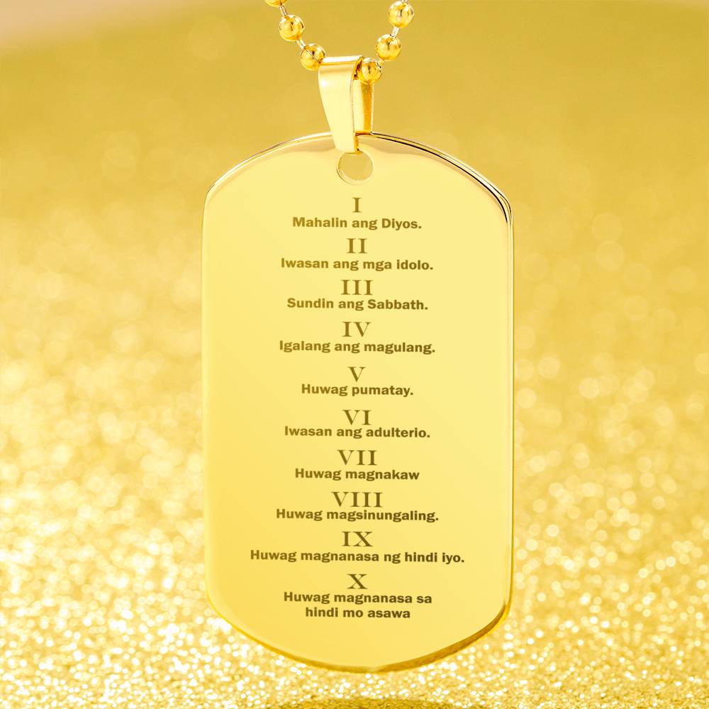 Ten Commandments Tagalog Sampung Utos Engraved Dog Tag Necklace Stainless Steel or 18k Gold w 24" Chain-Express Your Love Gifts