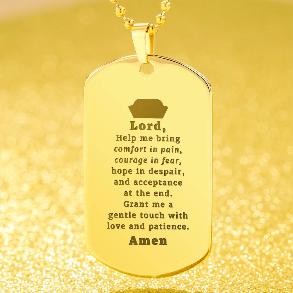 Nurses Prayer Engraved Dog Tag Bible Necklace Stainless Steel or 18k Gold w 24" Chain