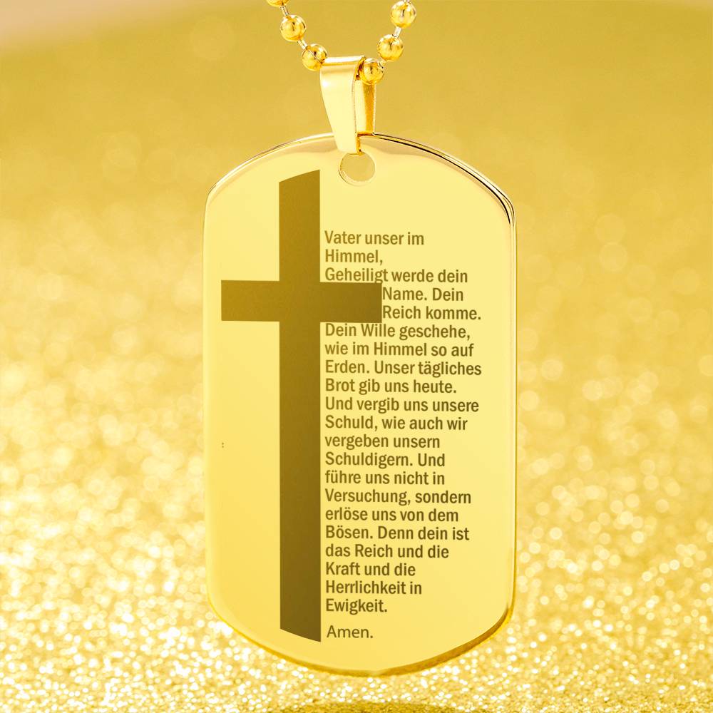 Lord's Prayer German Vater Unser Engraved Dog Tag Necklace Stainless Steel or 18k Gold w 24" Chain-Express Your Love Gifts