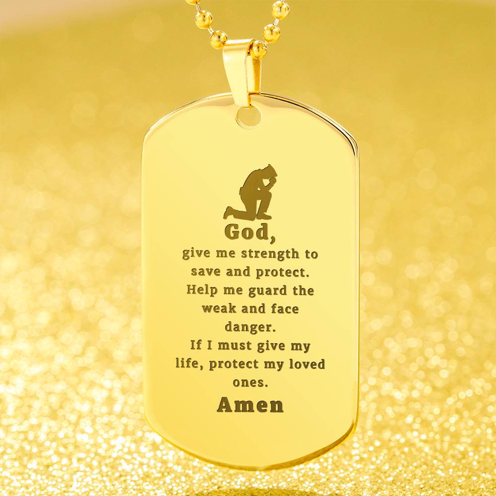 Police Officers Prayer Engraved Dog Tag Bible Necklace Stainless Steel or 18k Gold w 24" Chain