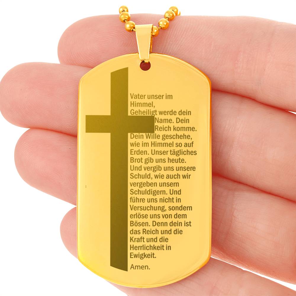 Lord's Prayer German Vater Unser Engraved Dog Tag Necklace Stainless Steel or 18k Gold w 24" Chain-Express Your Love Gifts