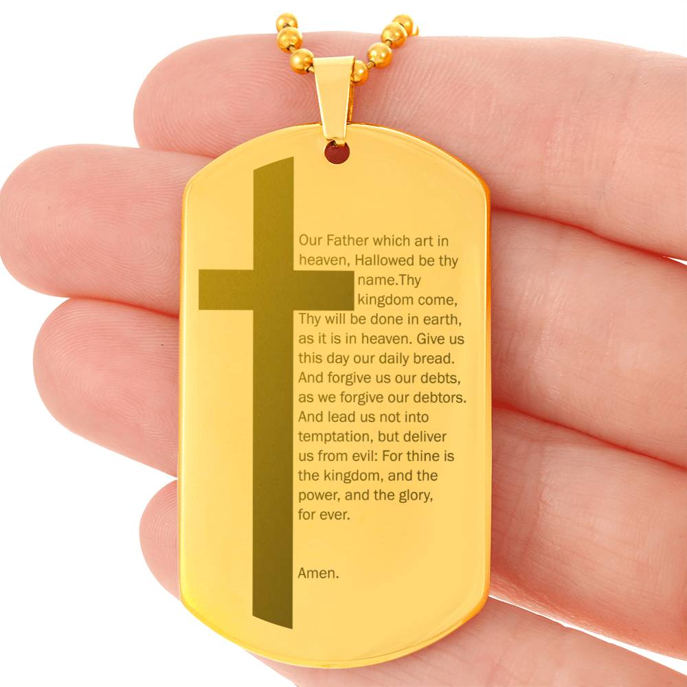 Lord's Prayer Engraved Dog Tag Necklace Stainless Steel or 18k Gold w 24" Chain-Express Your Love Gifts