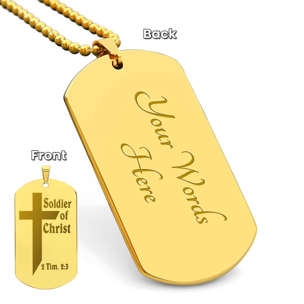 Soldier of Christ 2 Tim 2 3 Engraved Dog Tag Necklace Stainless Steel or 18k Gold w 24" Chain-Express Your Love Gifts