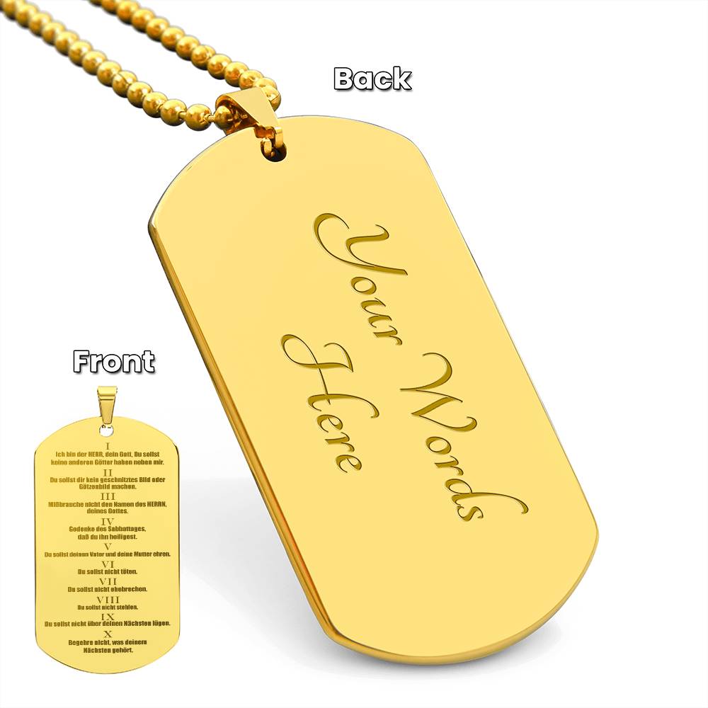 Ten Commandments German 10 Gebote Halskette Engraved Dog Tag Necklace Stainless Steel or 18k Gold w 24" Chain-Express Your Love Gifts