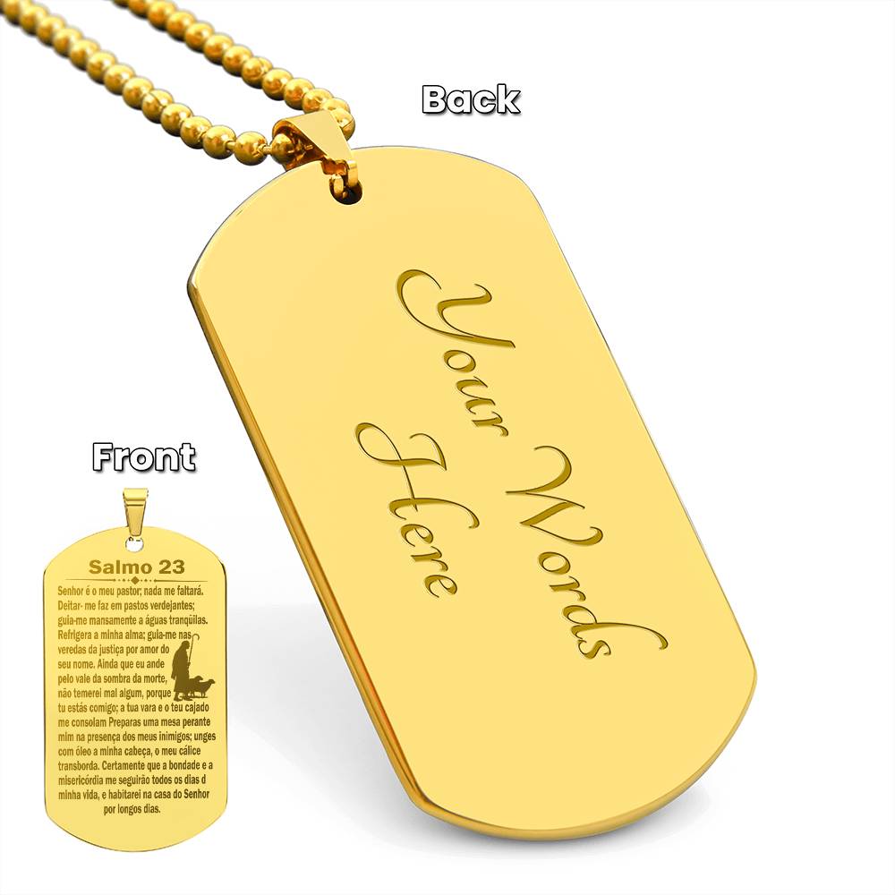 Psalm 23 Portuguese Salmo 23 Engraved Dog Tag Necklace Stainless Steel or 18k Gold w 24" Chain-Express Your Love Gifts