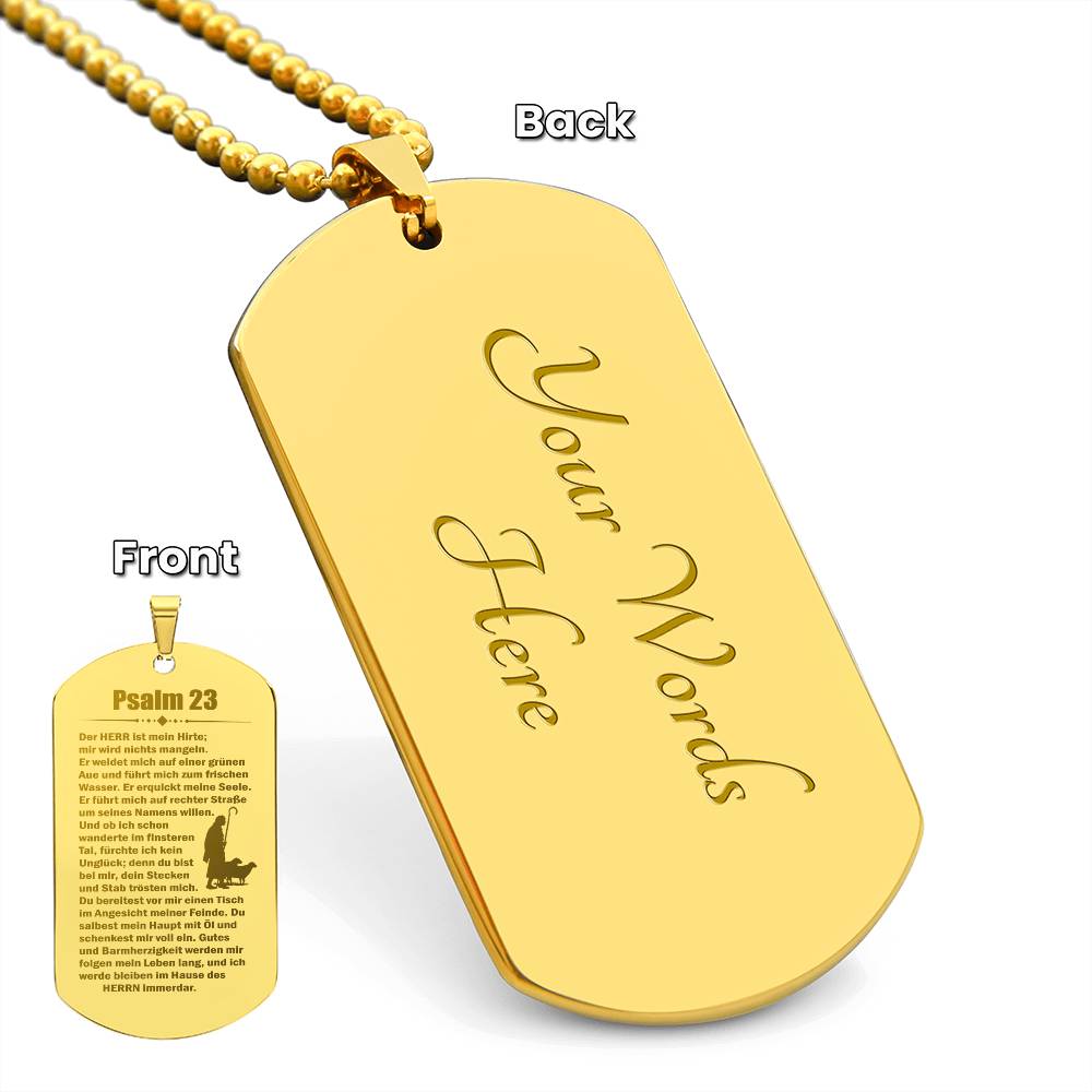 Psalm 23 German Engraved Dog Tag Necklace Stainless Steel or 18k Gold w 24" Chain-Express Your Love Gifts