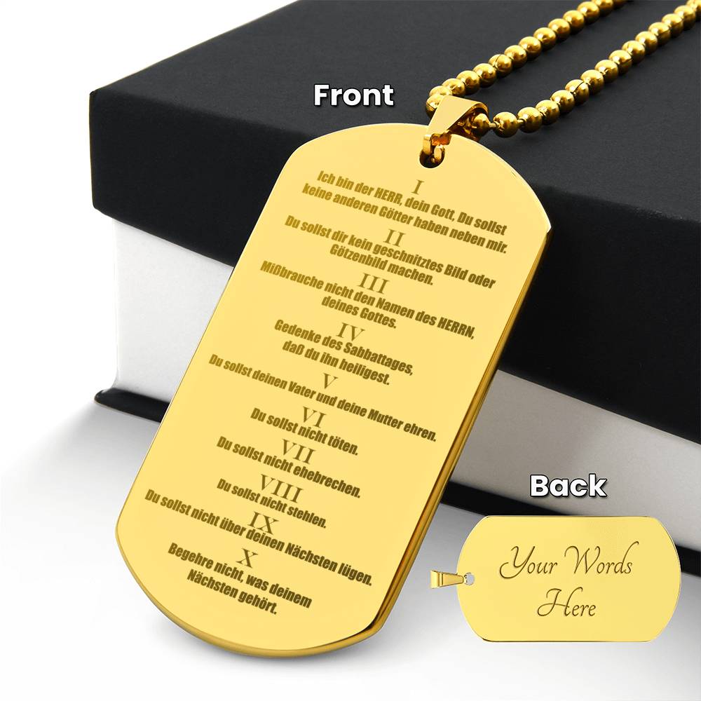 Ten Commandments German 10 Gebote Halskette Engraved Dog Tag Necklace Stainless Steel or 18k Gold w 24" Chain-Express Your Love Gifts