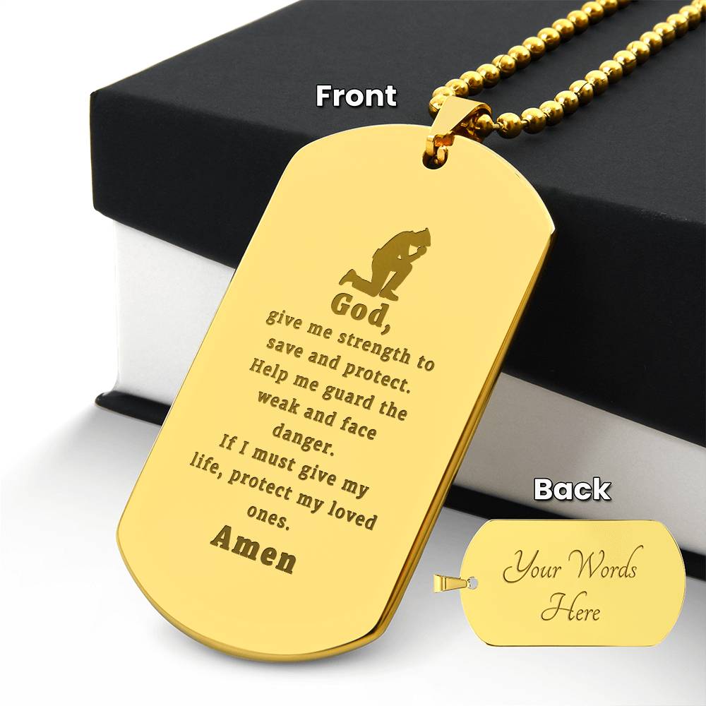 Police Officers Prayer Engraved Dog Tag Bible Necklace Stainless Steel or 18k Gold w 24" Chain