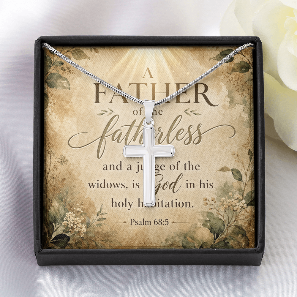 Psalm 68:5 Widows Advocate Artisan Cross Pendant Necklace with Adjustable Snake Chain Silver Tone or Gold Tone
