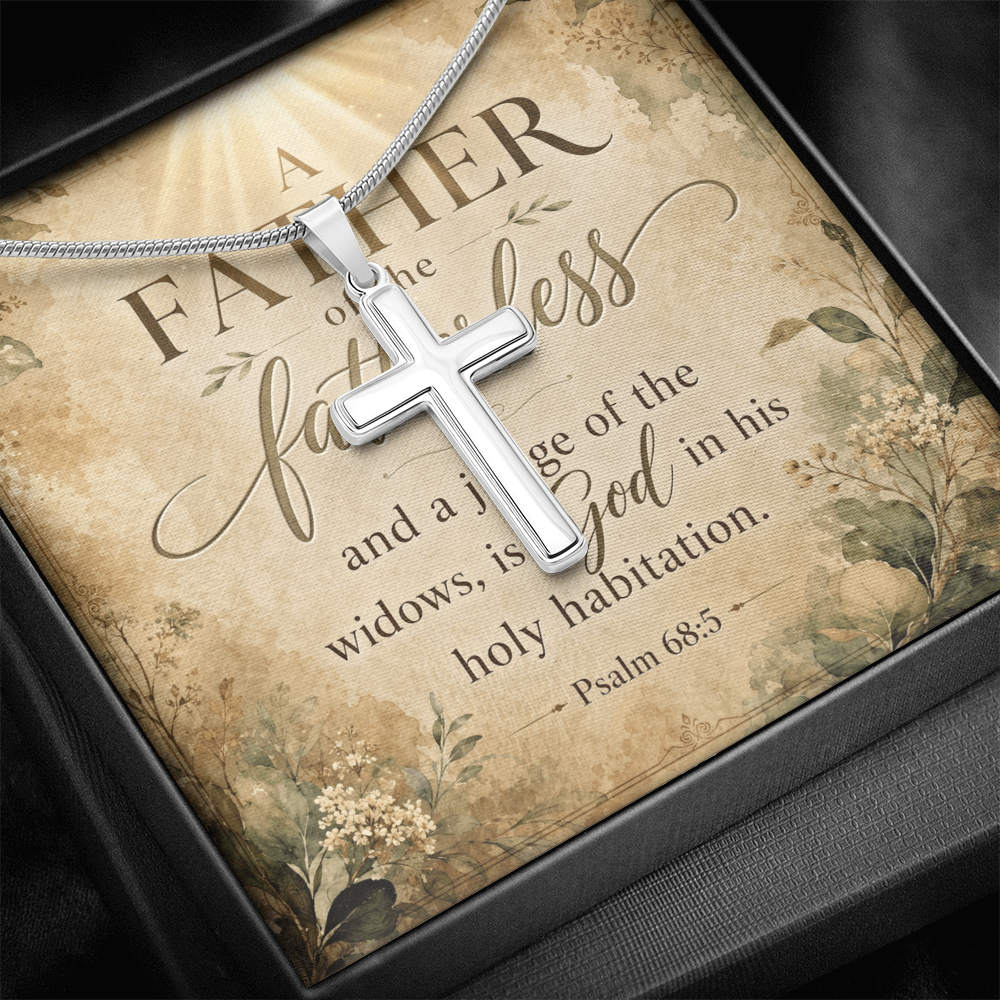 Psalm 68:5 Widows Advocate Artisan Cross Pendant Necklace with Adjustable Snake Chain Silver Tone or Gold Tone