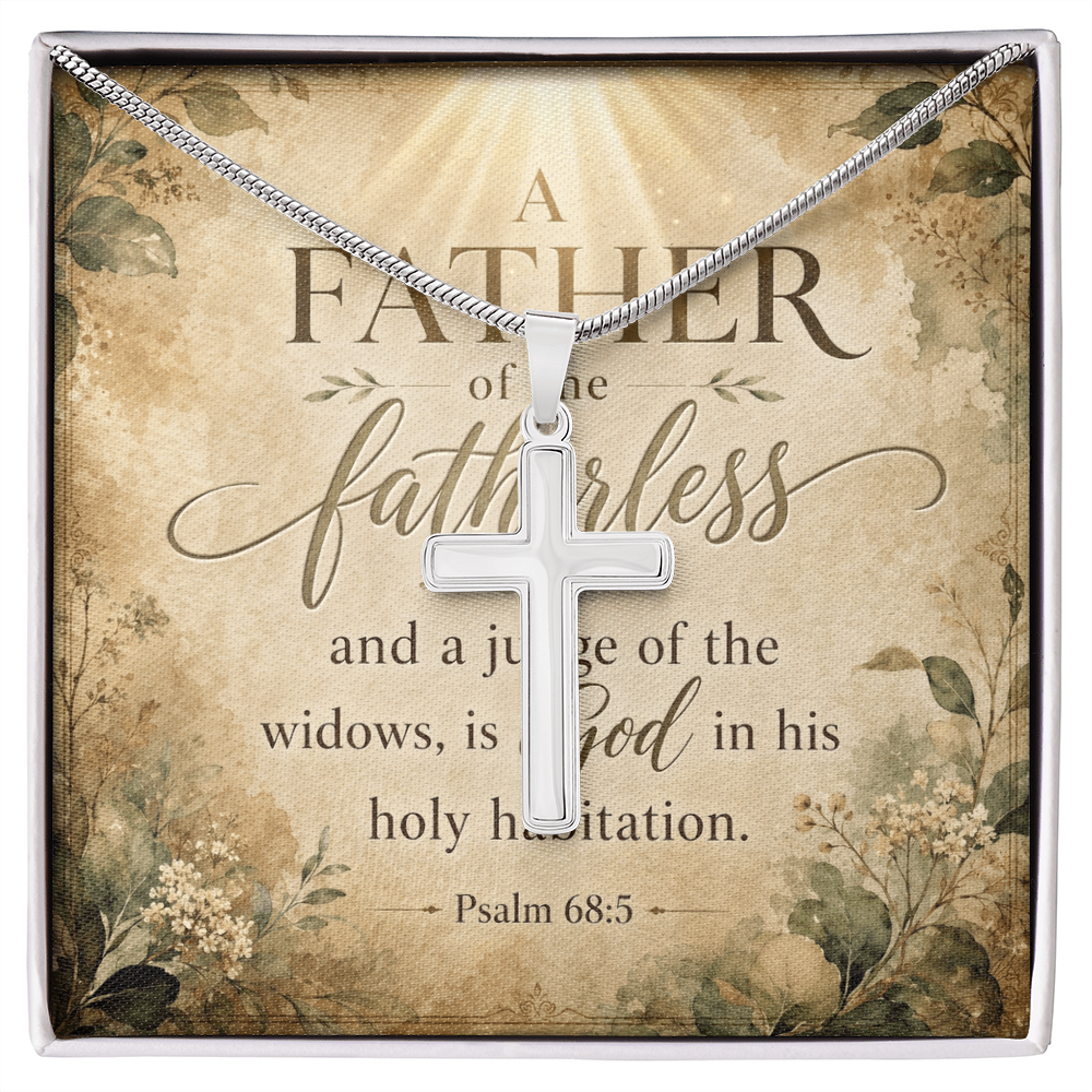 Psalm 68:5 Widows Advocate Artisan Cross Pendant Necklace with Adjustable Snake Chain Silver Tone or Gold Tone