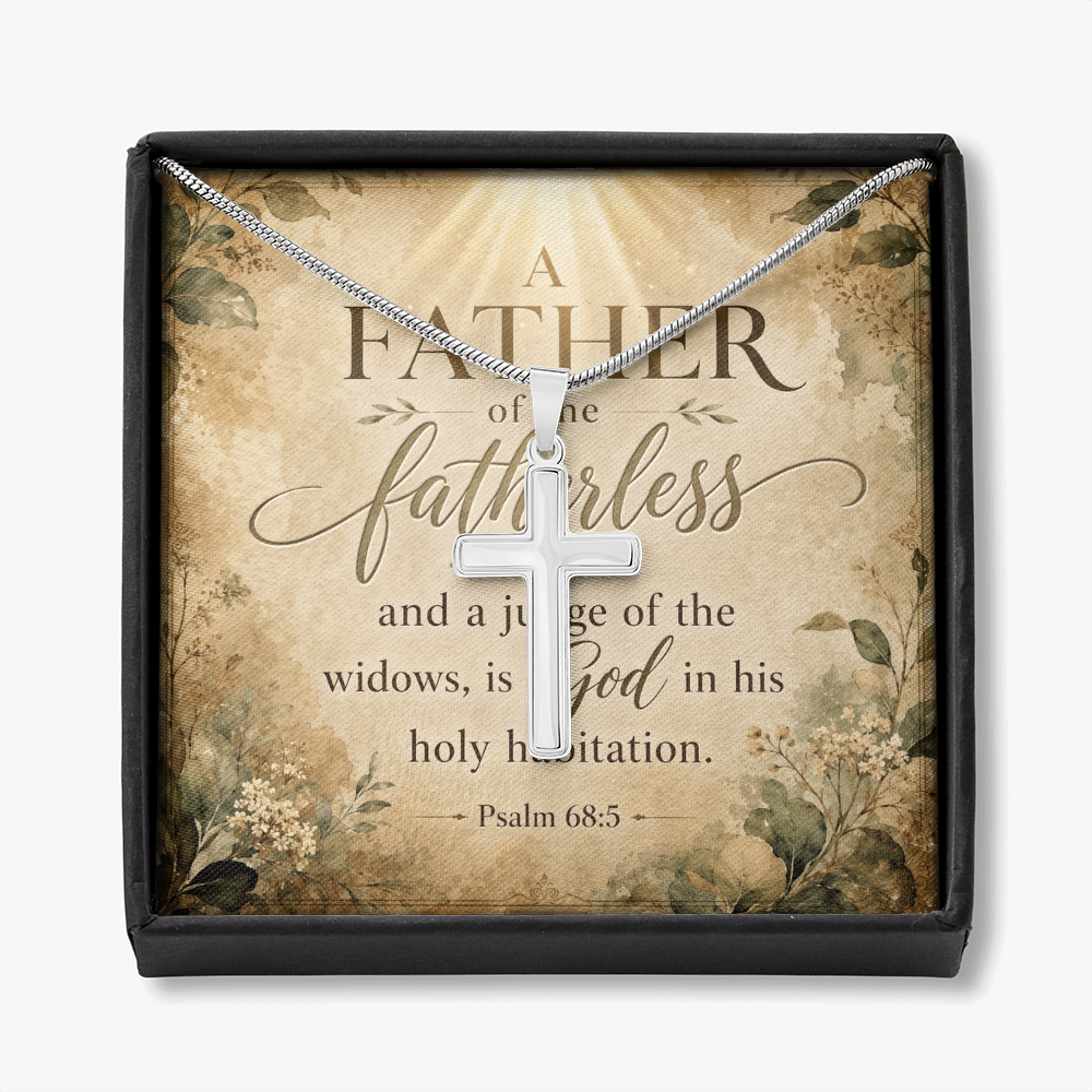 Psalm 68:5 Widows Advocate Artisan Cross Pendant Necklace with Adjustable Snake Chain Silver Tone or Gold Tone