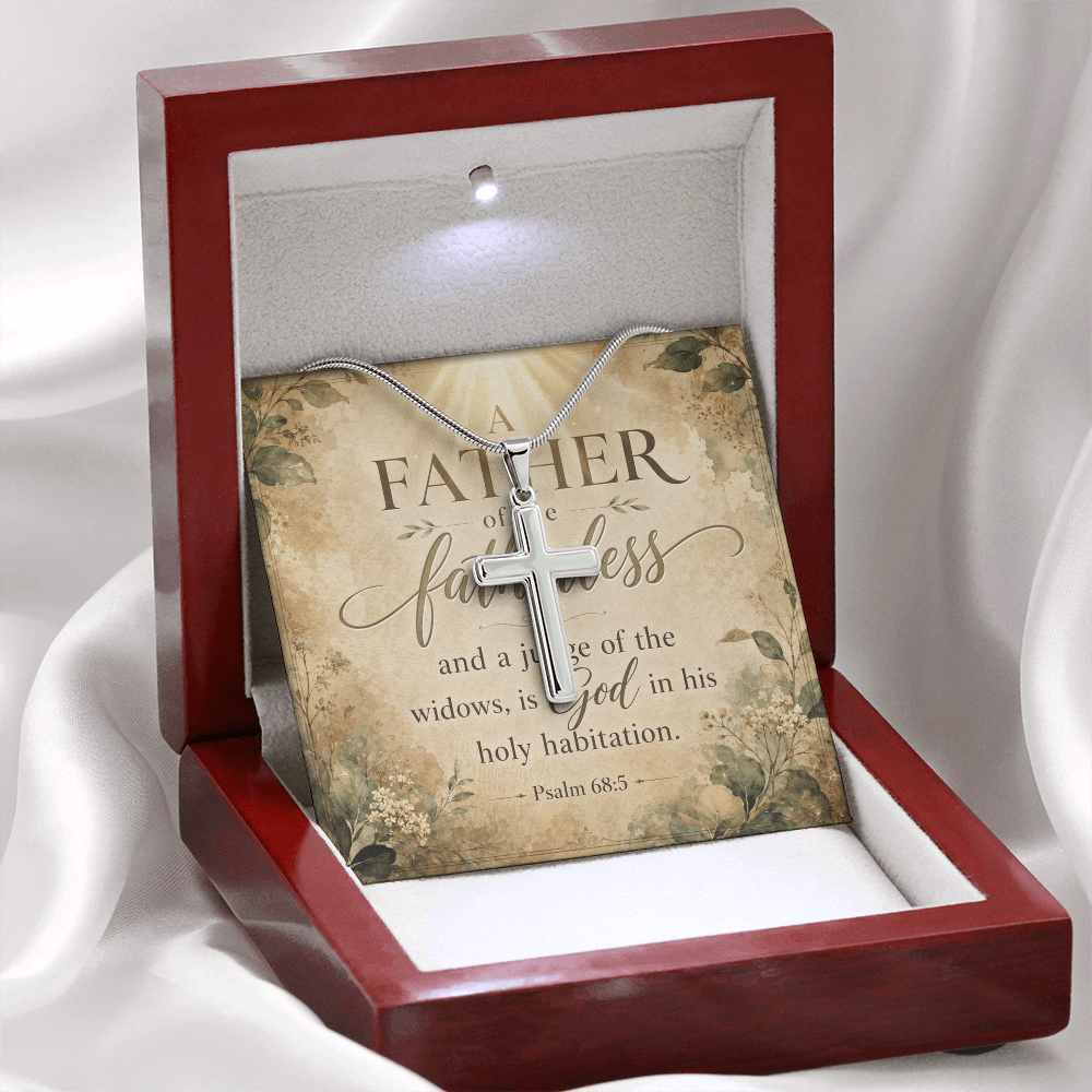 Psalm 68:5 Widows Advocate Artisan Cross Pendant Necklace with Adjustable Snake Chain Silver Tone or Gold Tone