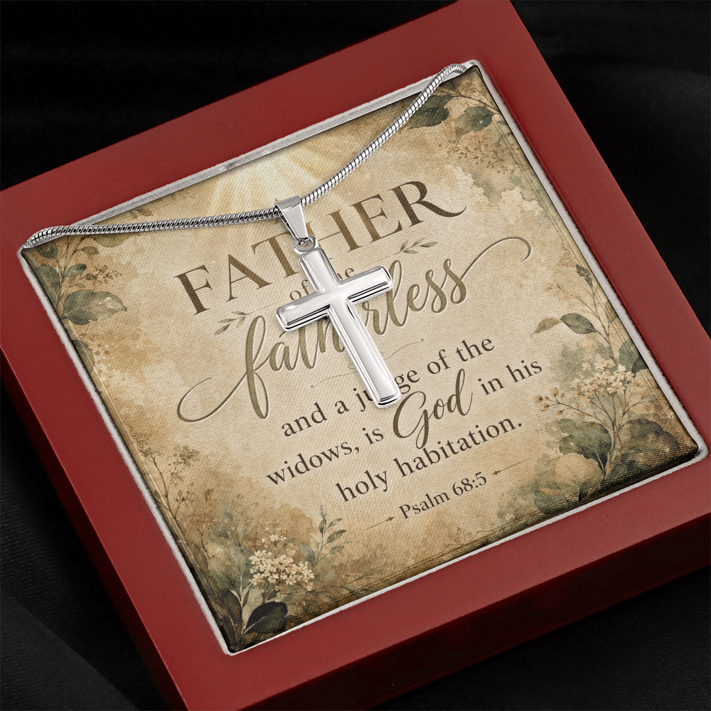 Psalm 68:5 Widows Advocate Artisan Cross Pendant Necklace with Adjustable Snake Chain Silver Tone or Gold Tone