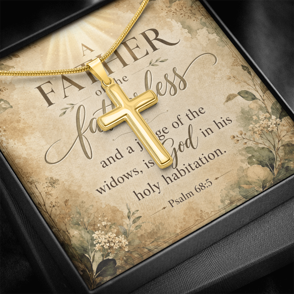 Psalm 68:5 Widows Advocate Artisan Cross Pendant Necklace with Adjustable Snake Chain Silver Tone or Gold Tone