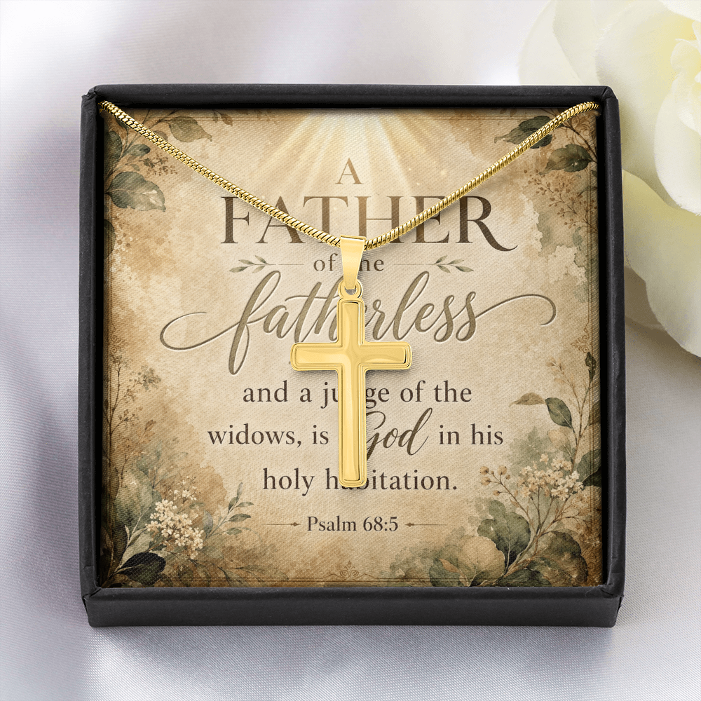 Psalm 68:5 Widows Advocate Artisan Cross Pendant Necklace with Adjustable Snake Chain Silver Tone or Gold Tone
