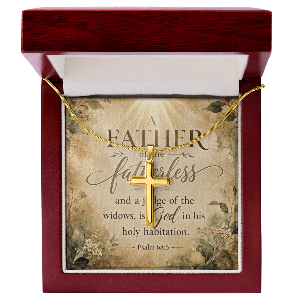 Psalm 68:5 Widows Advocate Artisan Cross Pendant Necklace with Adjustable Snake Chain Silver Tone or Gold Tone
