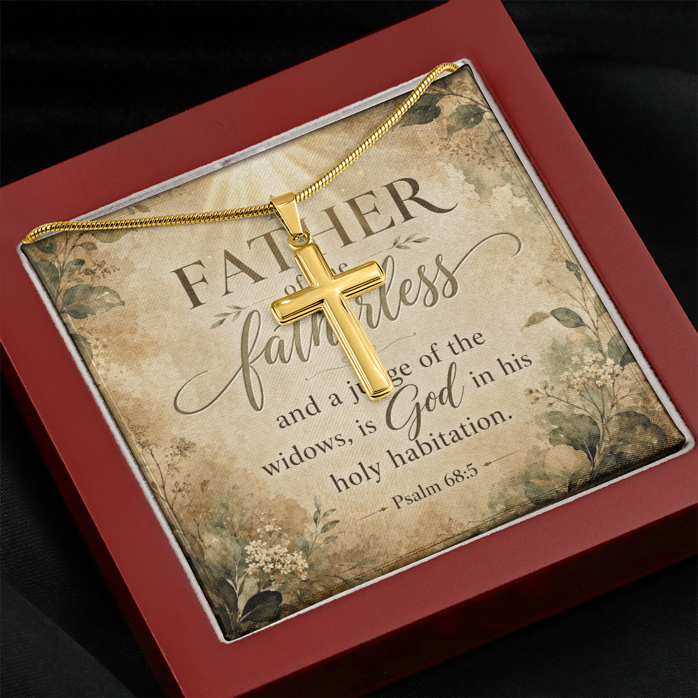 Psalm 68:5 Widows Advocate Artisan Cross Pendant Necklace with Adjustable Snake Chain Silver Tone or Gold Tone