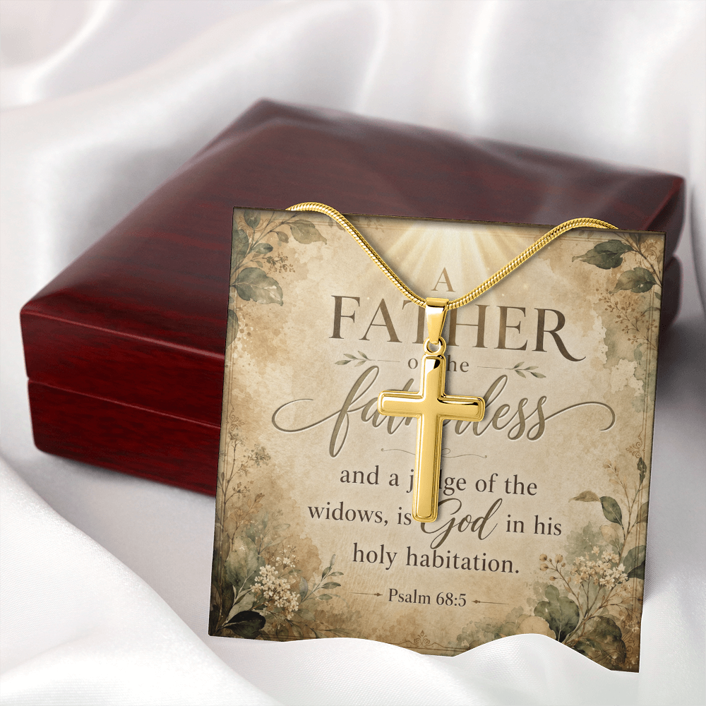 Psalm 68:5 Widows Advocate Artisan Cross Pendant Necklace with Adjustable Snake Chain Silver Tone or Gold Tone