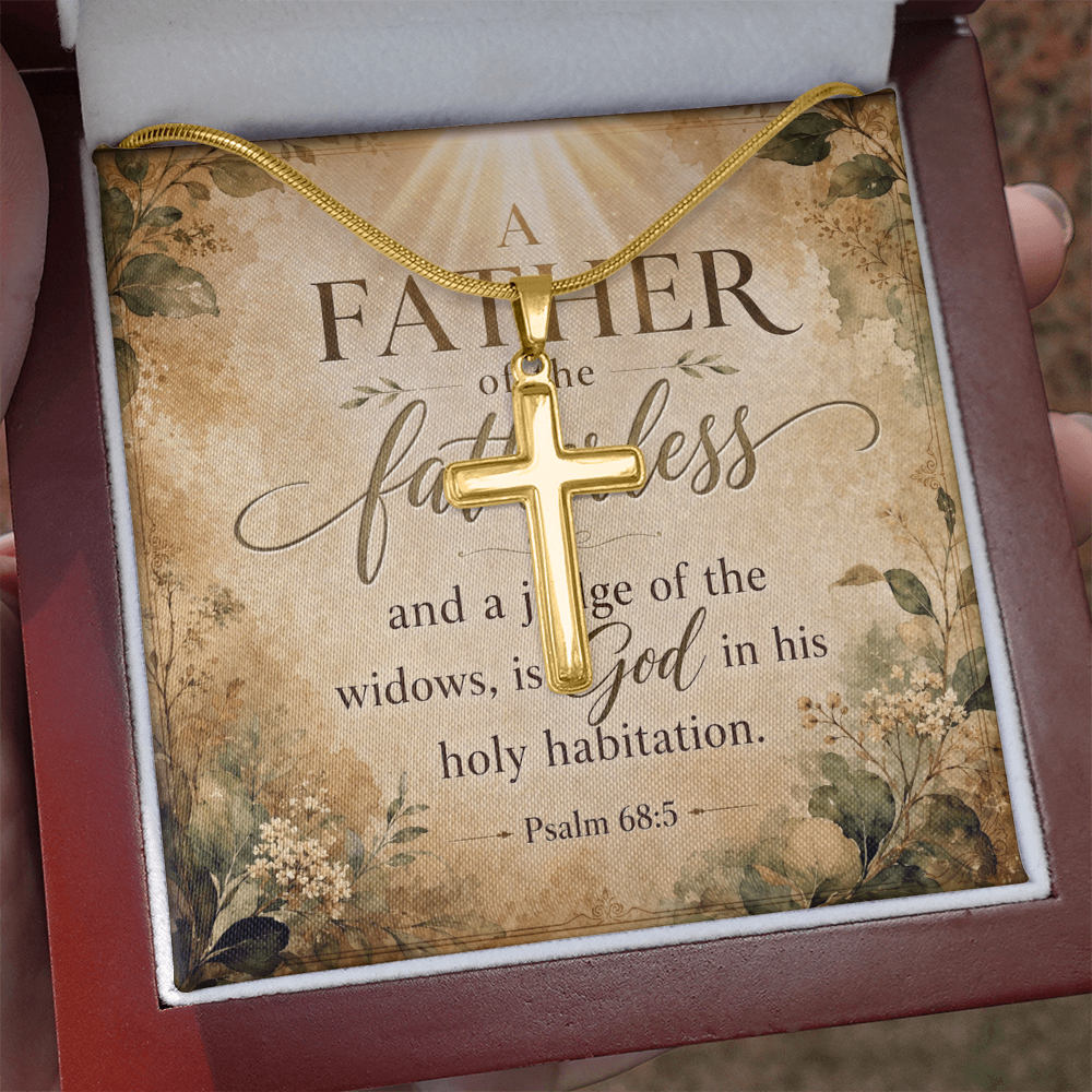 Psalm 68:5 Widows Advocate Artisan Cross Pendant Necklace with Adjustable Snake Chain Silver Tone or Gold Tone