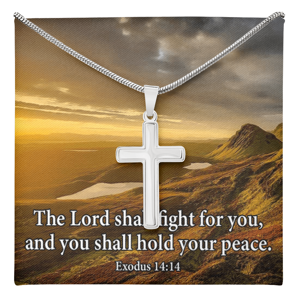 Scripture Card Exodus 14:14 Cross Card Necklace w Stainless Steel Pendant Religious