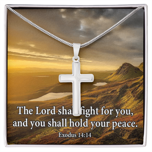 Scripture Card Exodus 14:14 Cross Card Necklace w Stainless Steel Pendant Religious
