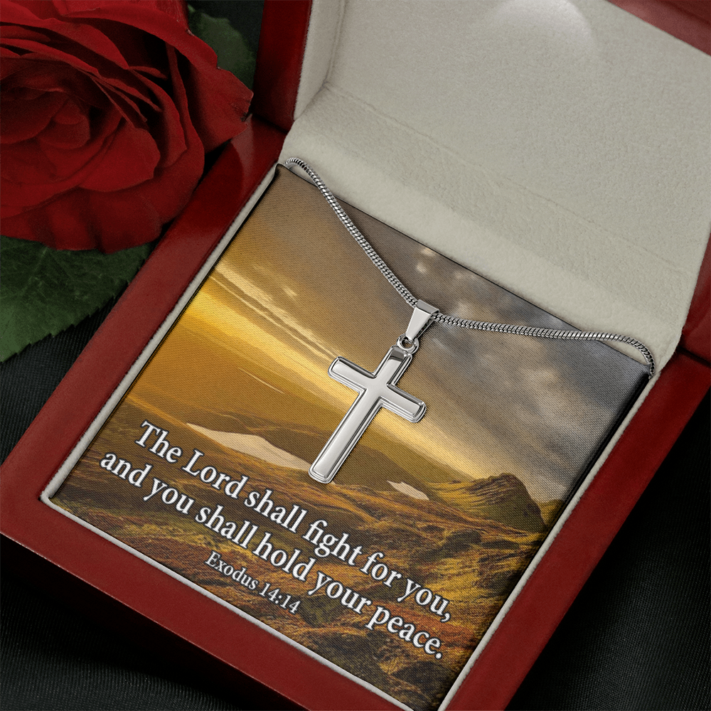 Scripture Card Exodus 14:14 Cross Card Necklace w Stainless Steel Pendant Religious