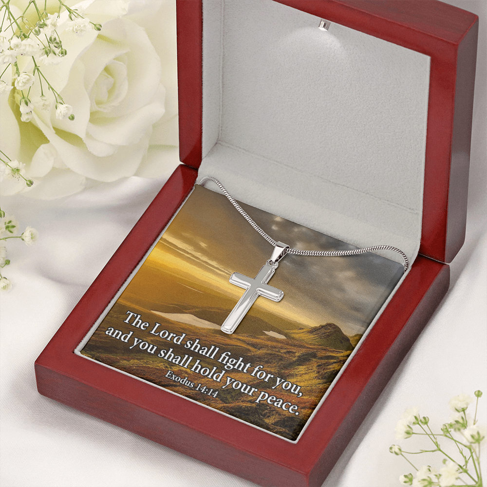 Scripture Card Exodus 14:14 Cross Card Necklace w Stainless Steel Pendant Religious