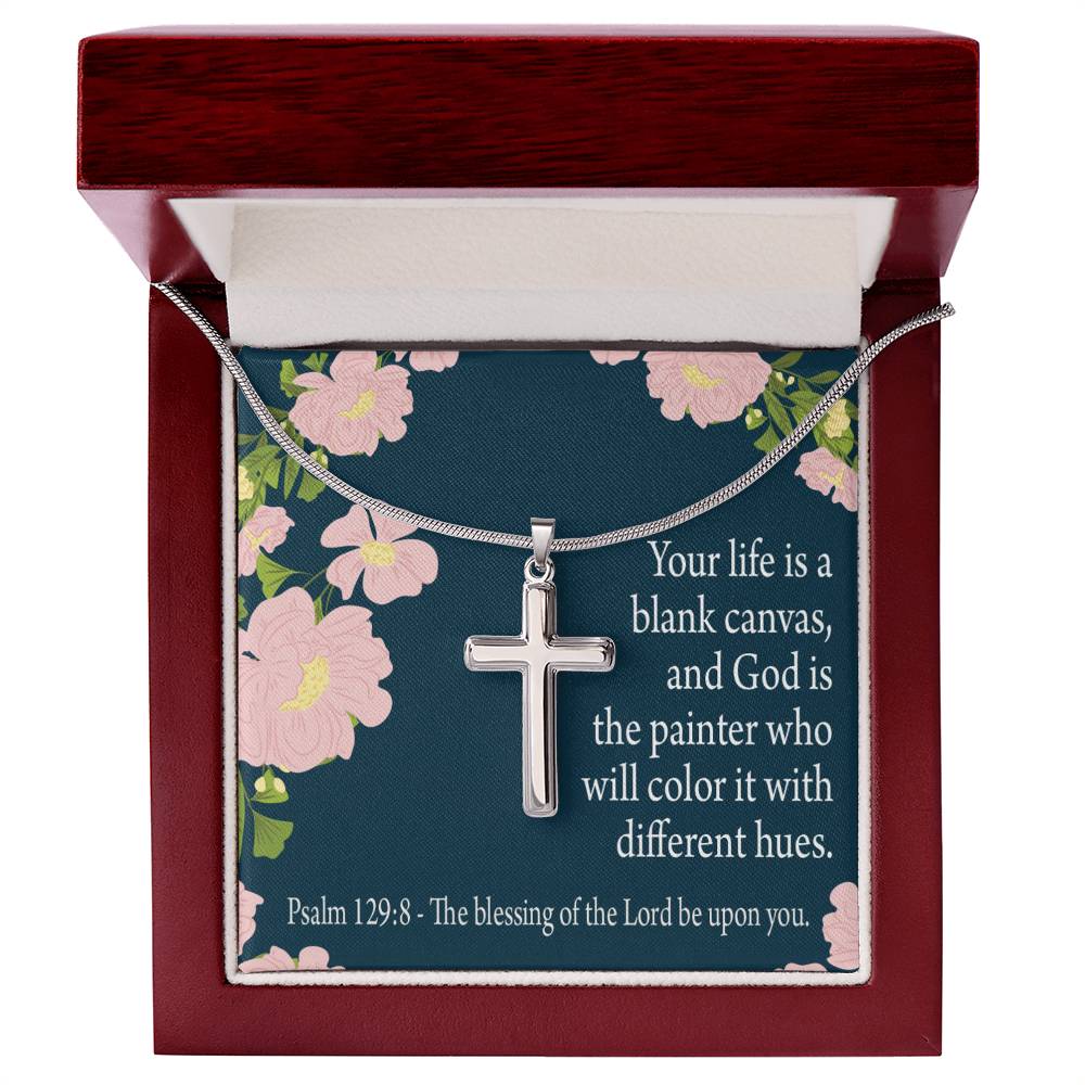 Christian Encouragement Blessing On You Psalm 128:9 Cross Card Necklace w Stainless Steel Pendant