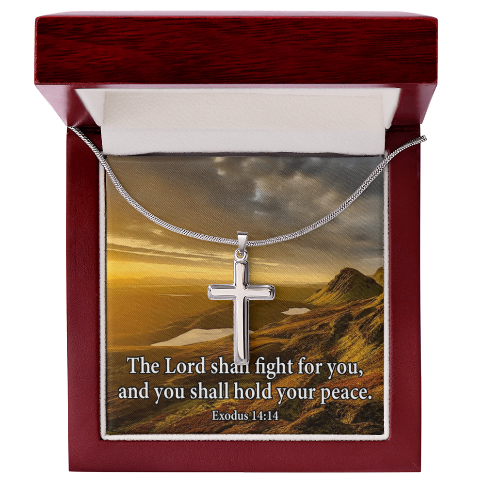 Scripture Card Exodus 14:14 Cross Card Necklace w Stainless Steel Pendant Religious