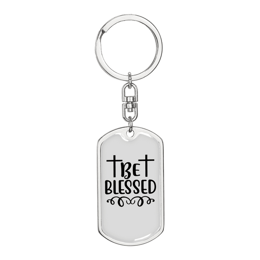 Be Blessed Cross Keychain Stainless Steel or 18k Gold Dog Tag Keyring-Express Your Love Gifts