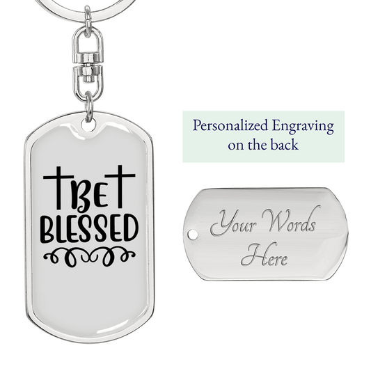 Be Blessed Cross Keychain Stainless Steel or 18k Gold Dog Tag Keyring-Express Your Love Gifts