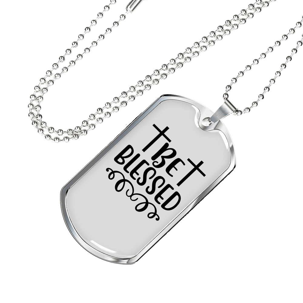 Be Blessed Cross Necklace Stainless Steel or 18k Gold Dog Tag 24" Chain-Express Your Love Gifts
