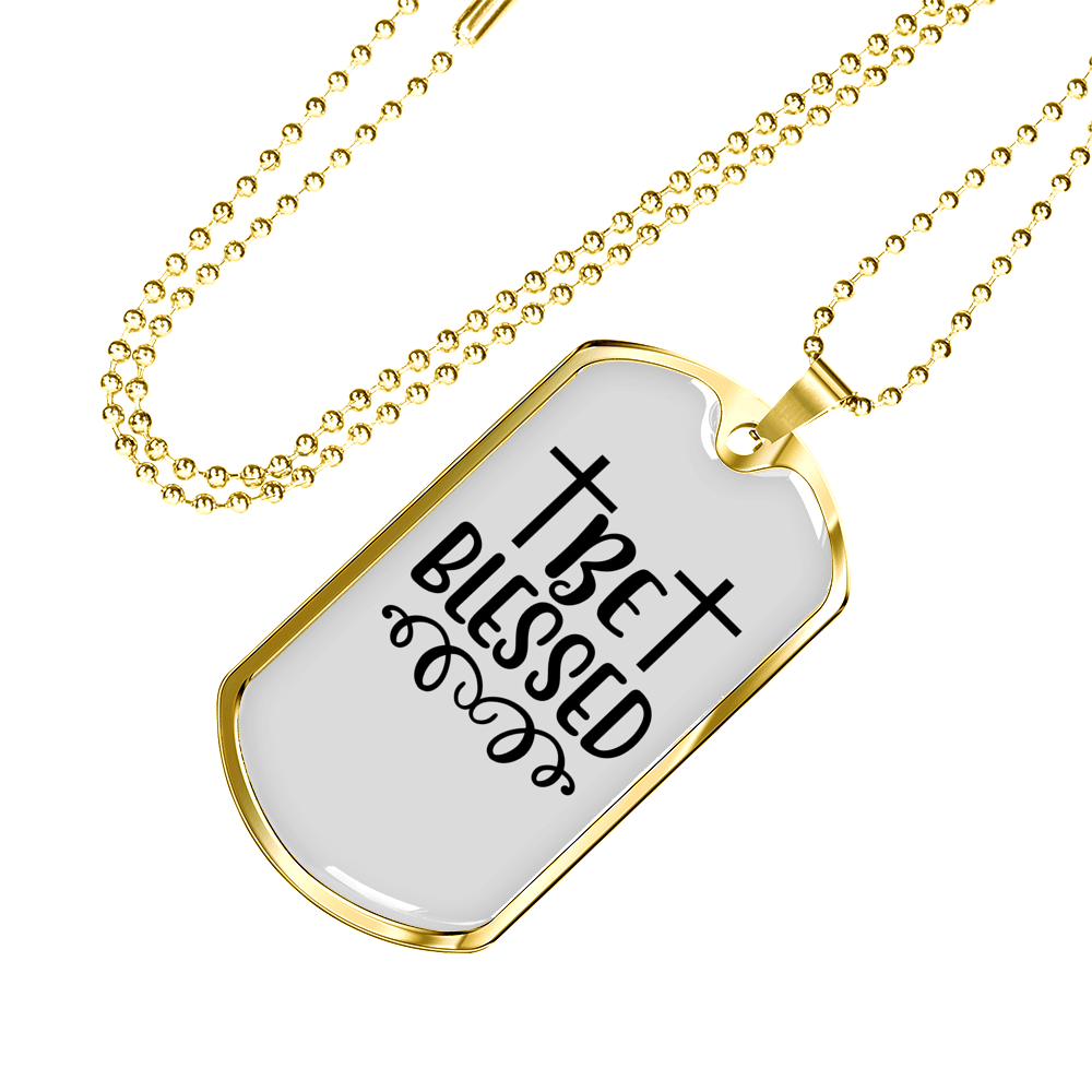 Be Blessed Cross Necklace Stainless Steel or 18k Gold Dog Tag 24" Chain-Express Your Love Gifts
