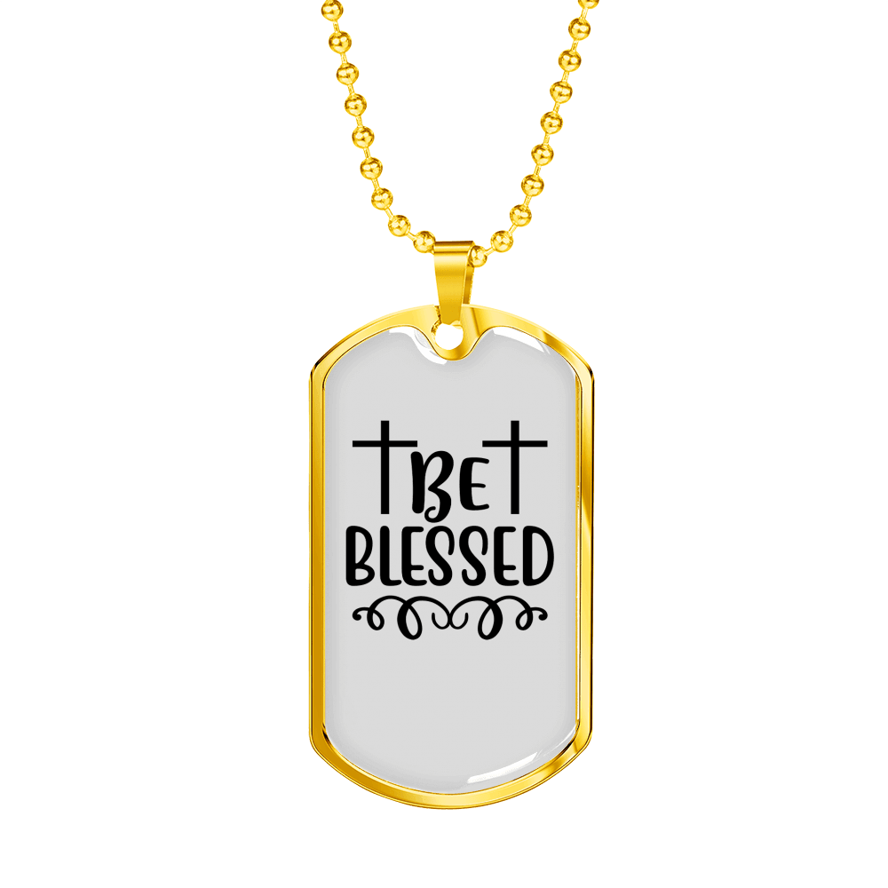 Be Blessed Cross Necklace Stainless Steel or 18k Gold Dog Tag 24" Chain-Express Your Love Gifts