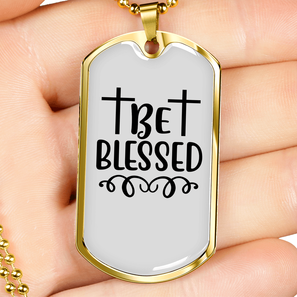 Be Blessed Cross Necklace Stainless Steel or 18k Gold Dog Tag 24" Chain-Express Your Love Gifts