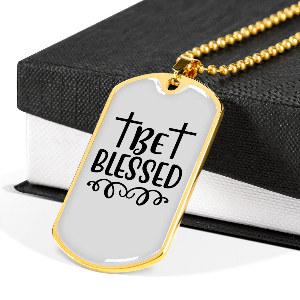 Be Blessed Cross Necklace Stainless Steel or 18k Gold Dog Tag 24" Chain-Express Your Love Gifts