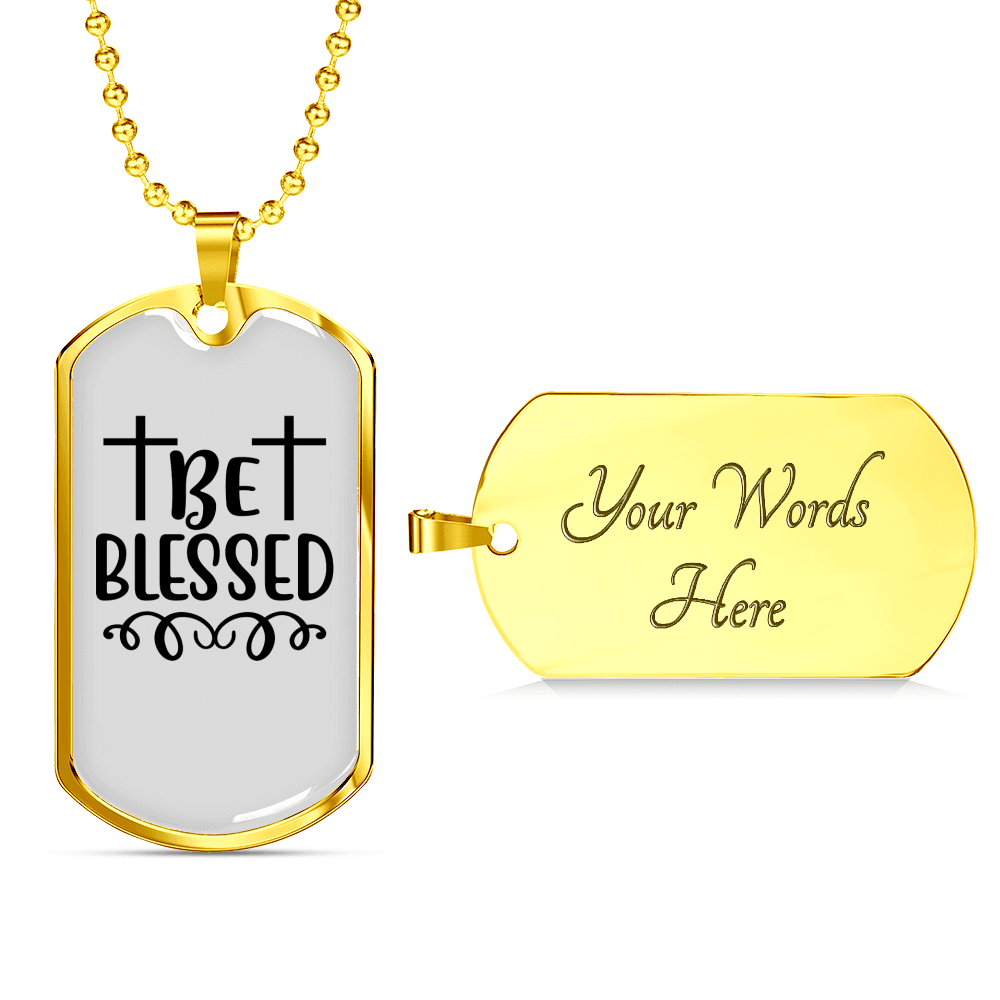 Be Blessed Cross Necklace Stainless Steel or 18k Gold Dog Tag 24" Chain-Express Your Love Gifts