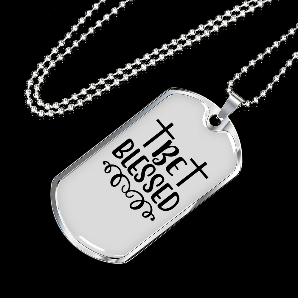 Be Blessed Cross Necklace Stainless Steel or 18k Gold Dog Tag 24" Chain-Express Your Love Gifts