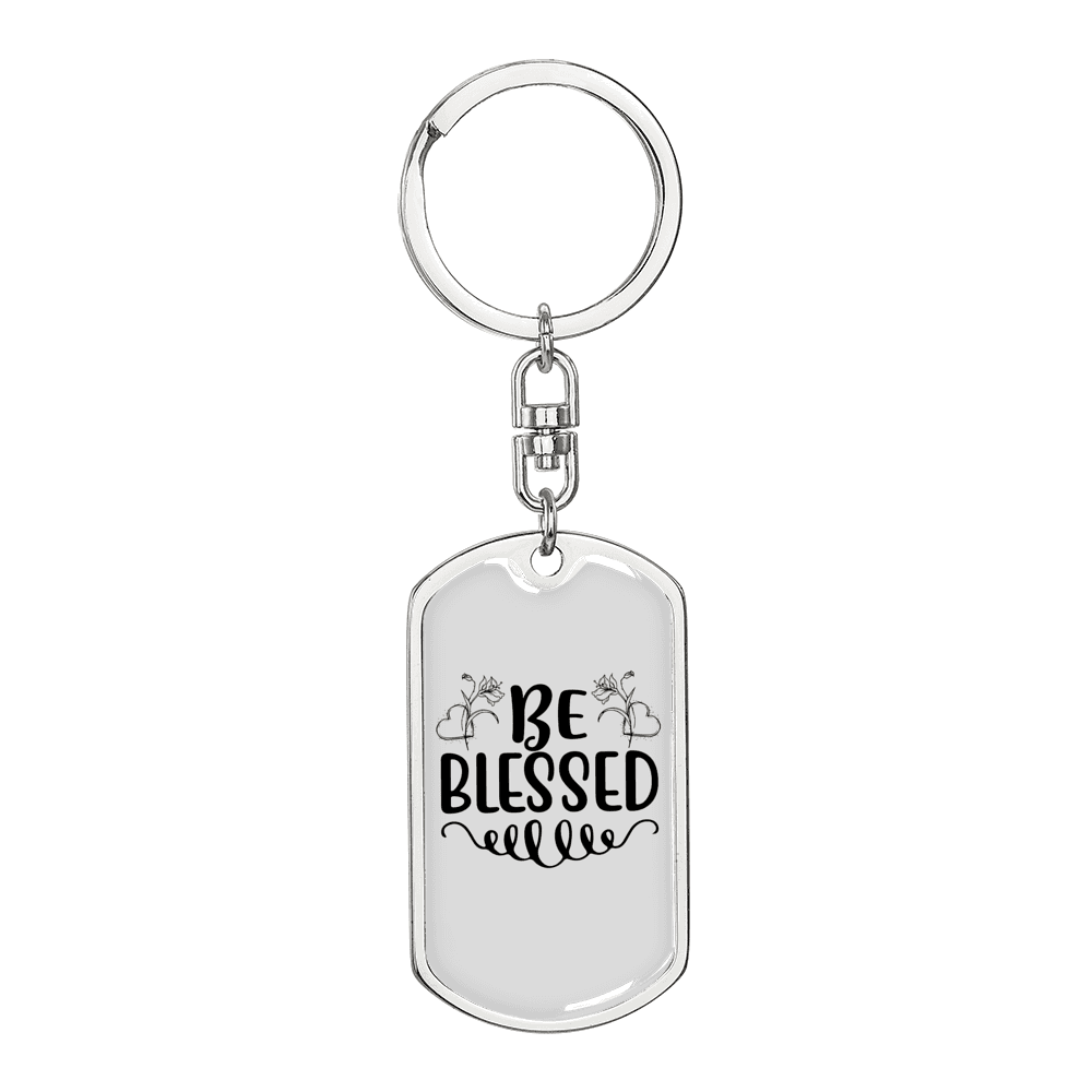 Be Blessed Flower Keychain Stainless Steel or 18k Gold Dog Tag Keyring-Express Your Love Gifts