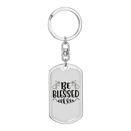Be Blessed Flower Keychain Stainless Steel or 18k Gold Dog Tag Keyring-Express Your Love Gifts