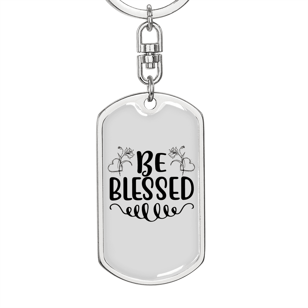 Be Blessed Flower Keychain Stainless Steel or 18k Gold Dog Tag Keyring-Express Your Love Gifts