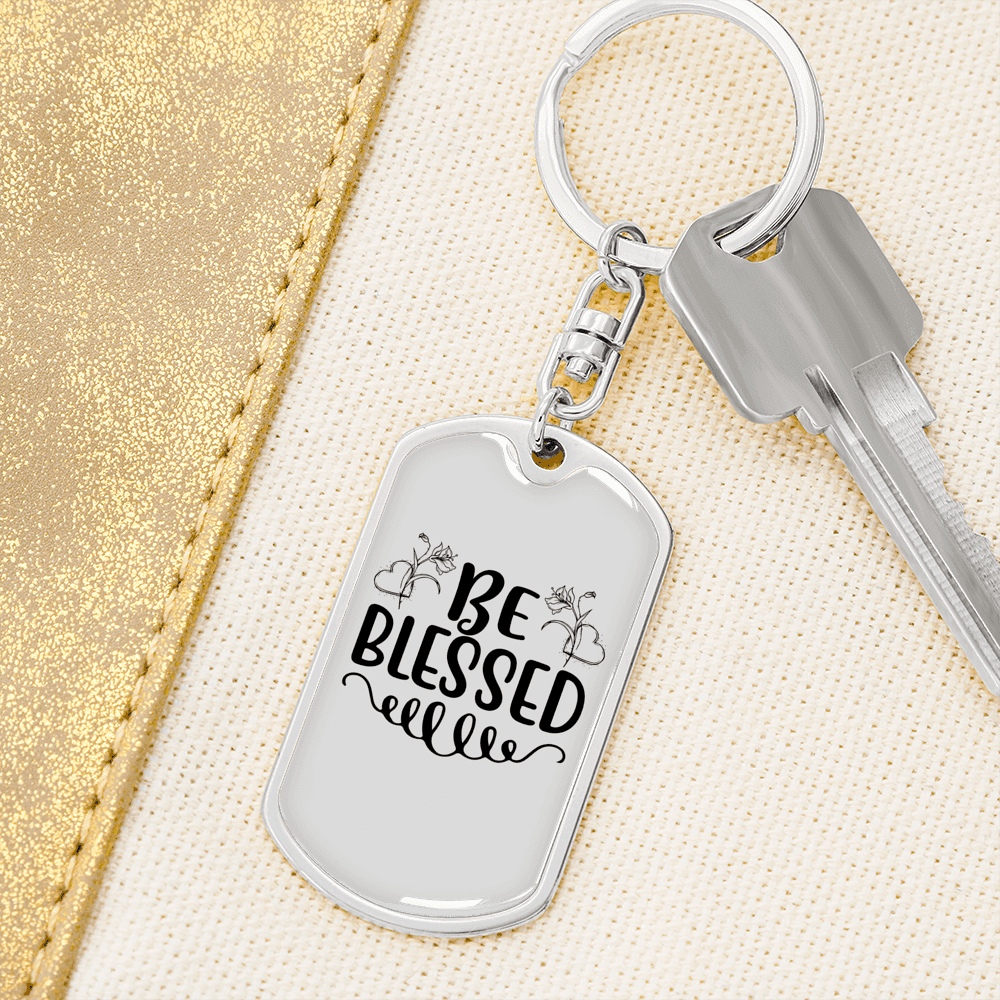 Be Blessed Flower Keychain Stainless Steel or 18k Gold Dog Tag Keyring-Express Your Love Gifts