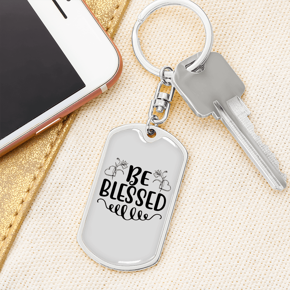 Be Blessed Flower Keychain Stainless Steel or 18k Gold Dog Tag Keyring-Express Your Love Gifts