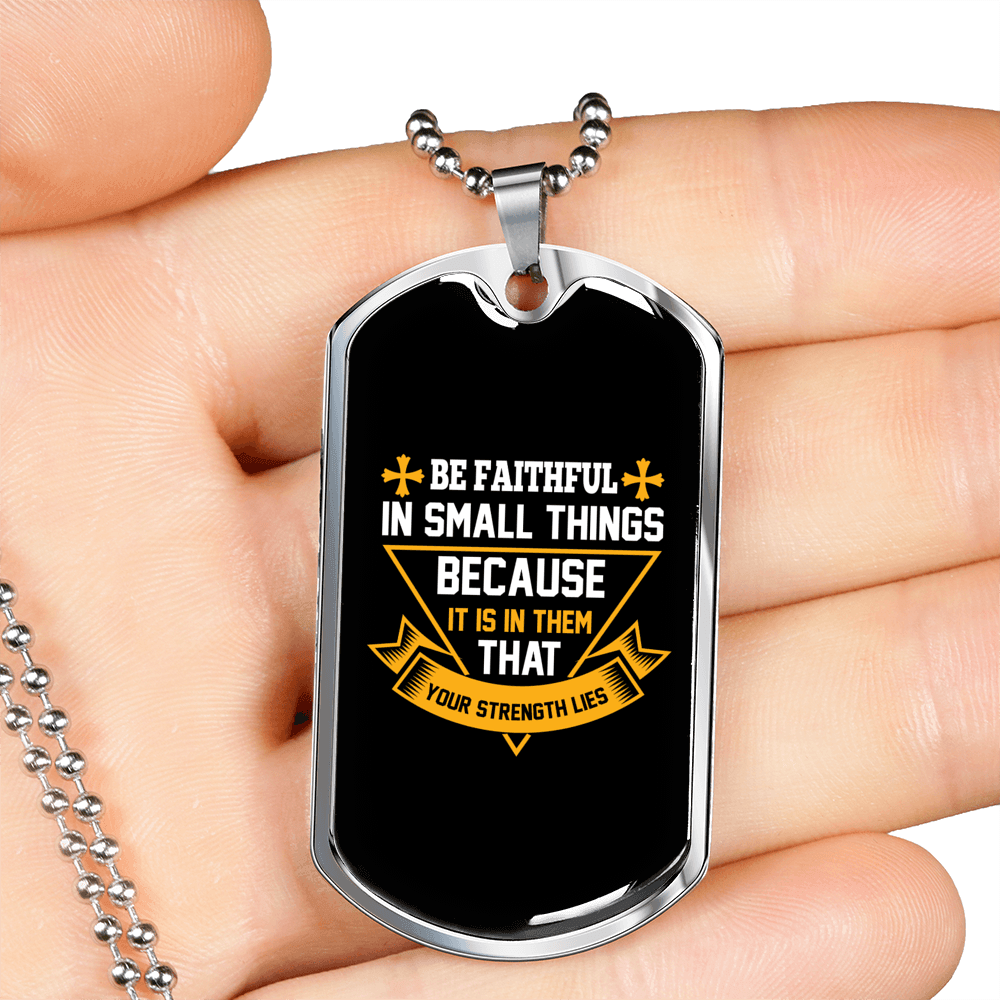 Be Faithful in Small Luke 16:10 Cross Necklace Stainless Steel or 18k Gold Dog Tag 24" Chain-Express Your Love Gifts
