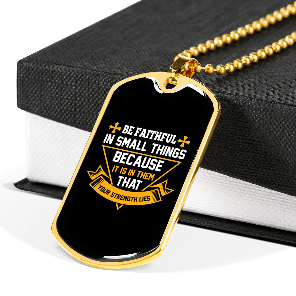 Be Faithful in Small Luke 16:10 Cross Necklace Stainless Steel or 18k Gold Dog Tag 24" Chain-Express Your Love Gifts