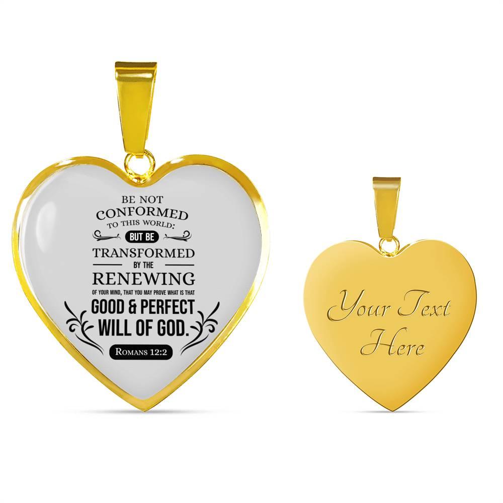 Be Not Conformed Romans 12:2 Bible Verse Necklace Stainless Steel or 18k Gold Heart Pendant 18-22"-Express Your Love Gifts