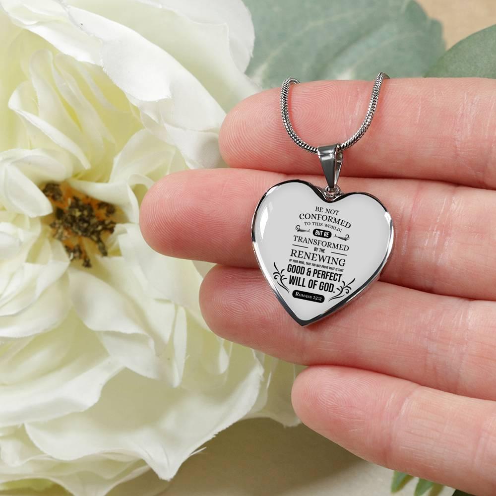 Be Not Conformed Romans 12:2 Bible Verse Necklace Stainless Steel or 18k Gold Heart Pendant 18-22"-Express Your Love Gifts