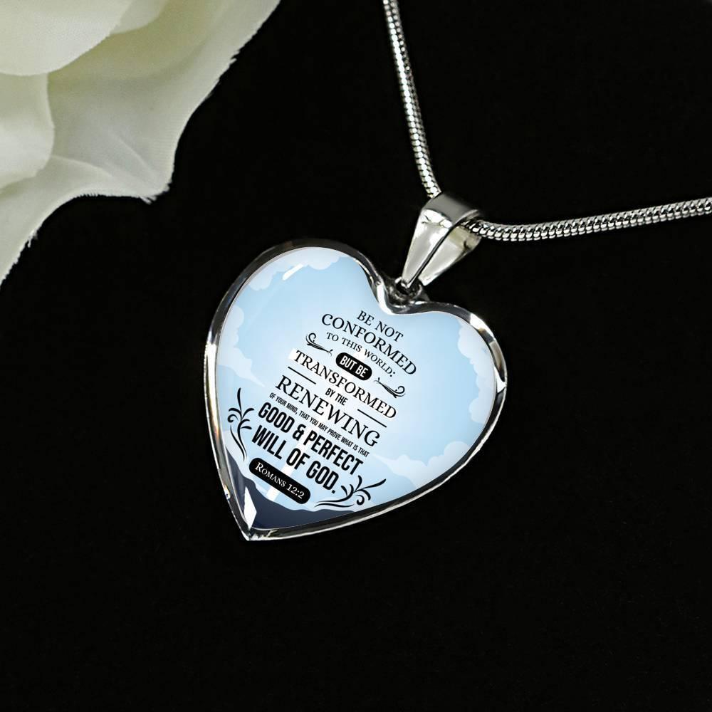 Be Not Conformed Romans Necklace Stainless Steel or 18k Gold Heart Pendant 18-22" - Express Your Love Gifts