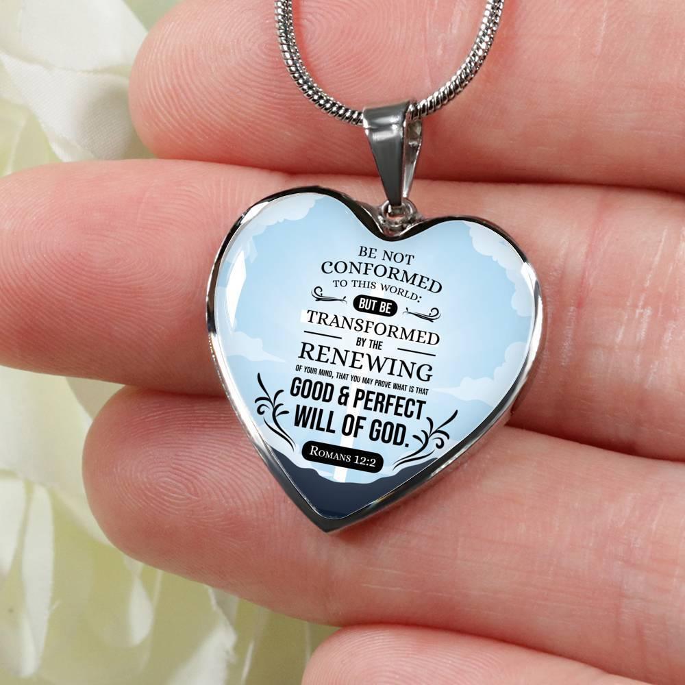 Be Not Conformed Romans Necklace Stainless Steel or 18k Gold Heart Pendant 18-22" - Express Your Love Gifts